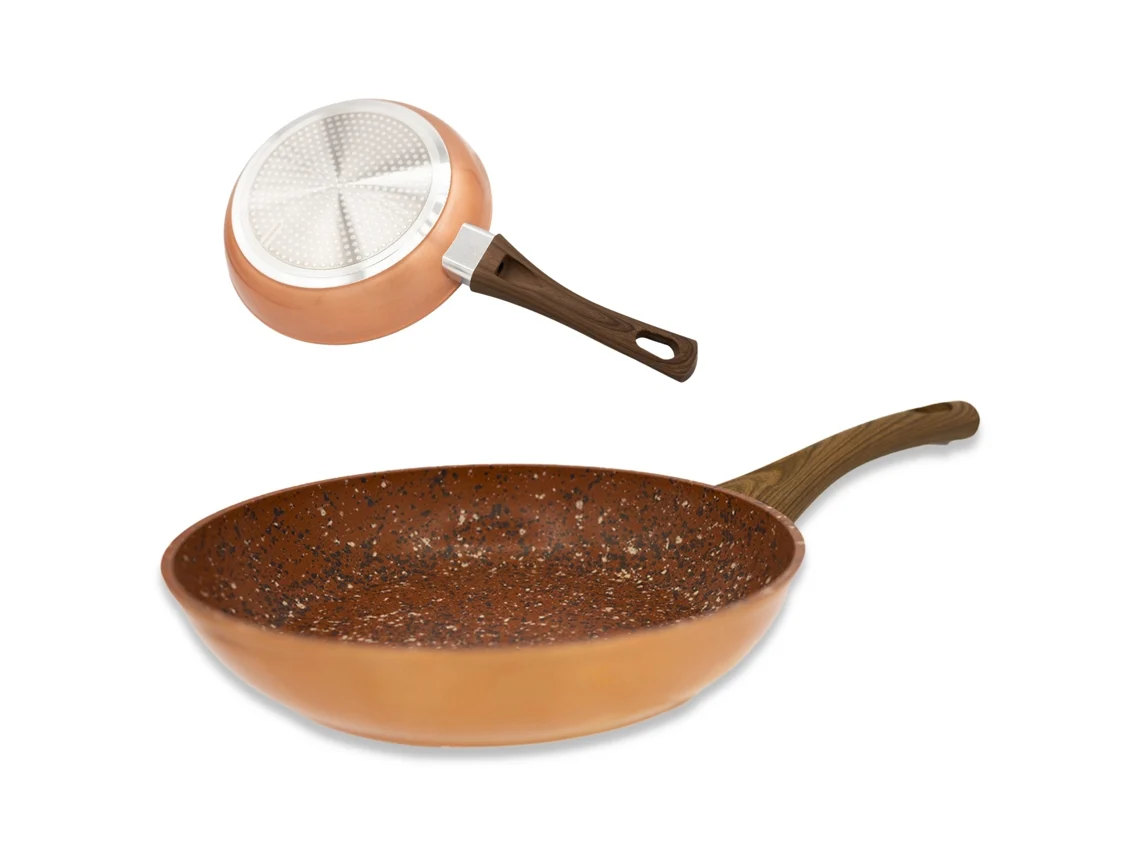 Frigideira antiaderente, Copper & Stone Pan 24 CM, com revestimento interior em granito. Muito fácil de limpar. Anti-riscos (24 CM) STARLYF