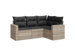 Conjunto de 4 Sofás Jardim com Almofadões Vime Pe Cinzento Claro MAISON EXCLUSIVE (4 pcs)