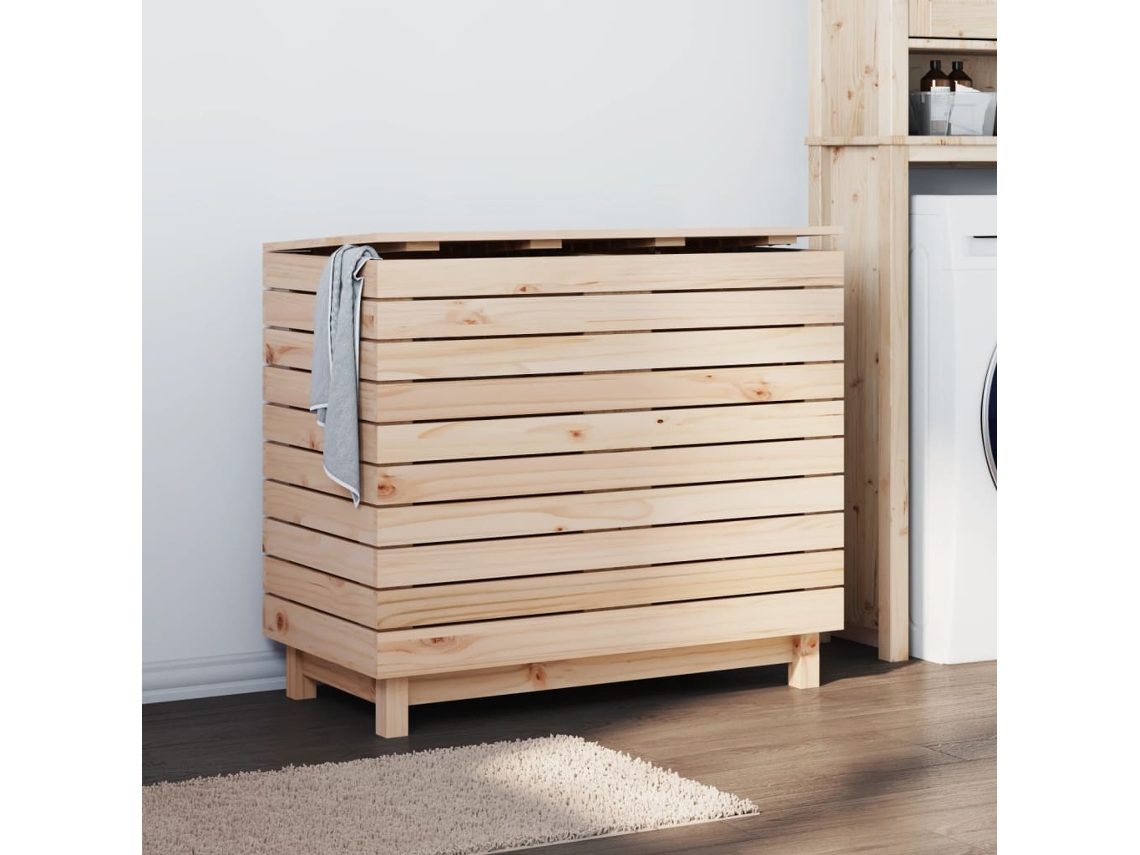 Vidaxl Cesto De Roupa Suja 88,5x44x76 Cm Madeira De Pinho Maciça