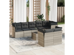 Vidaxl 9 Pcs Conj. Sofás Jardim Com Almofadões Vime Pe Cinzento-claro