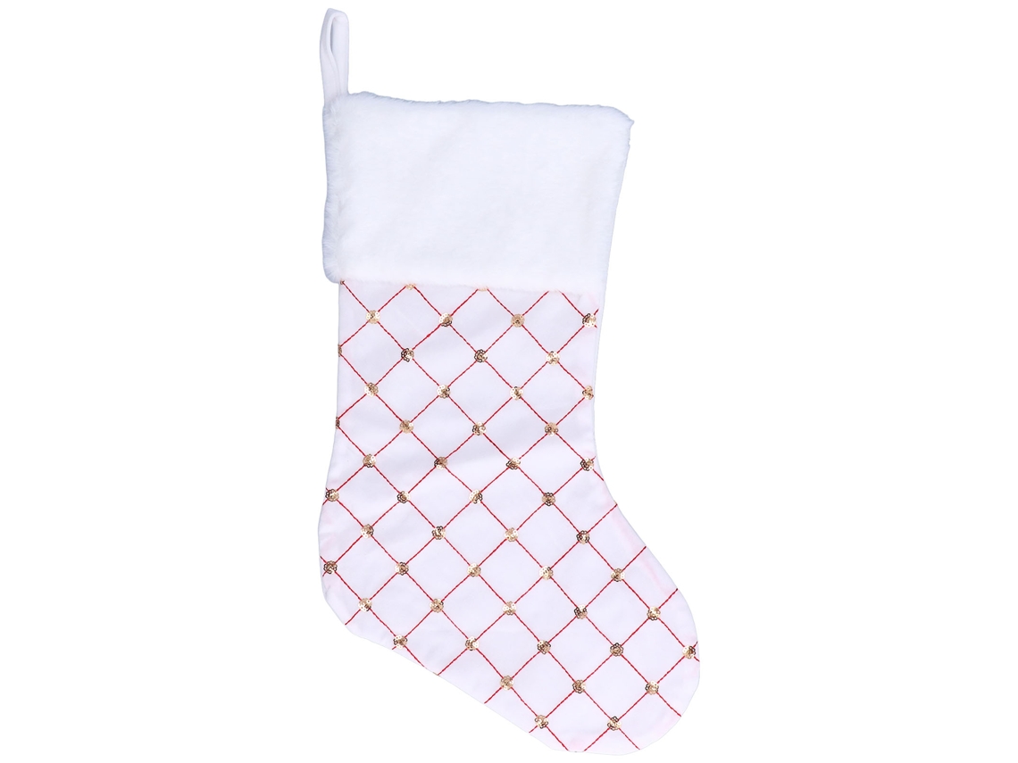 Meia de Natal com Lurex Decoração Árvore e Lareira Branca | S/MARCA