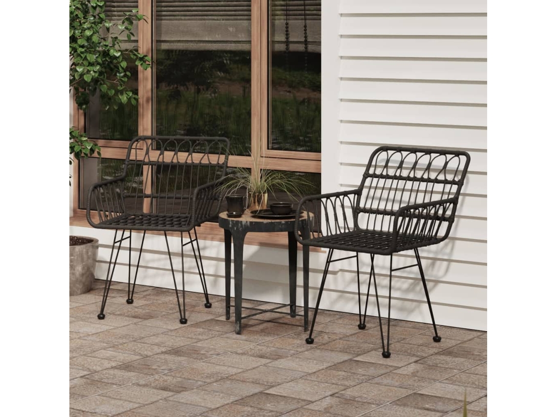 Cadeiras Jardim C/ Apoio Braços 2 Pcs 56x64x80 Cm Vime Pe Preto Dkd Home Decor