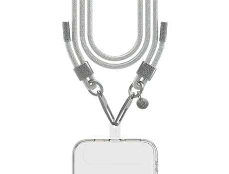 Correia Ombro Universal Telemóvel Brilhantes Force Case Tecido Prateado