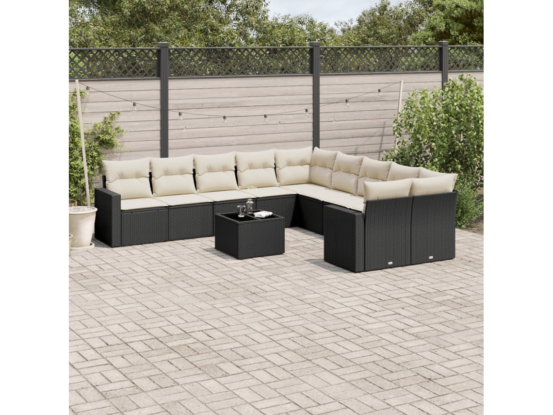 Vidaxl 11 Pcs Conjunto Sofás De Jardim C/ Almofadões Vime Pe Preto