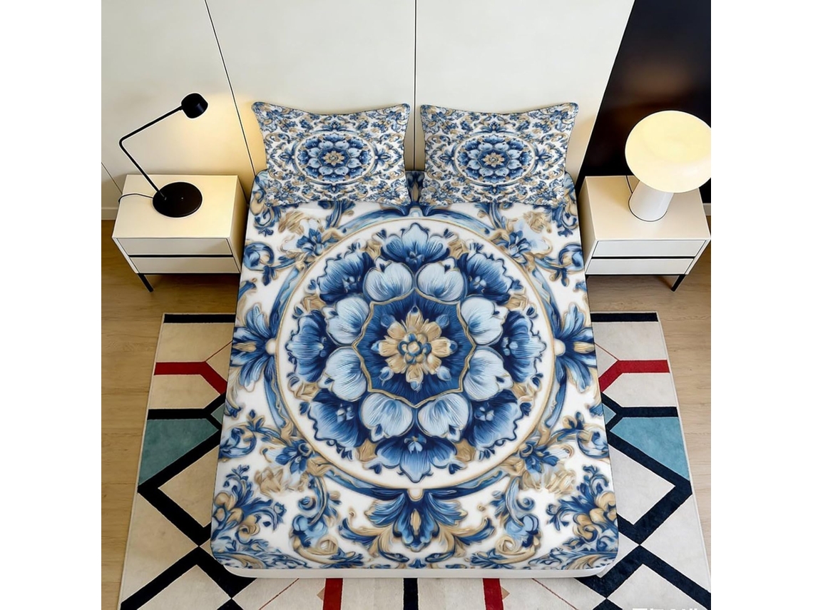 Conjunto de Cama com Estampa Floral Mandala em Microfibra Fronha 200x200cm