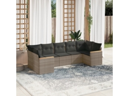 Vidaxl 7 Pcs Conjunto Sofás P/ Jardim C/ Almofadões Vime Pe Cinzento