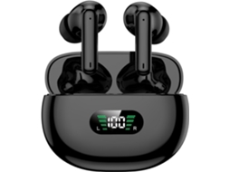 Auscultadores Bluetooth Sem Fios, Intra auricular 5.3 Desportivo, Ecrã Led, Estéreo Hifi P/ Trabalho/estudo, 22h Preto JIAPEI