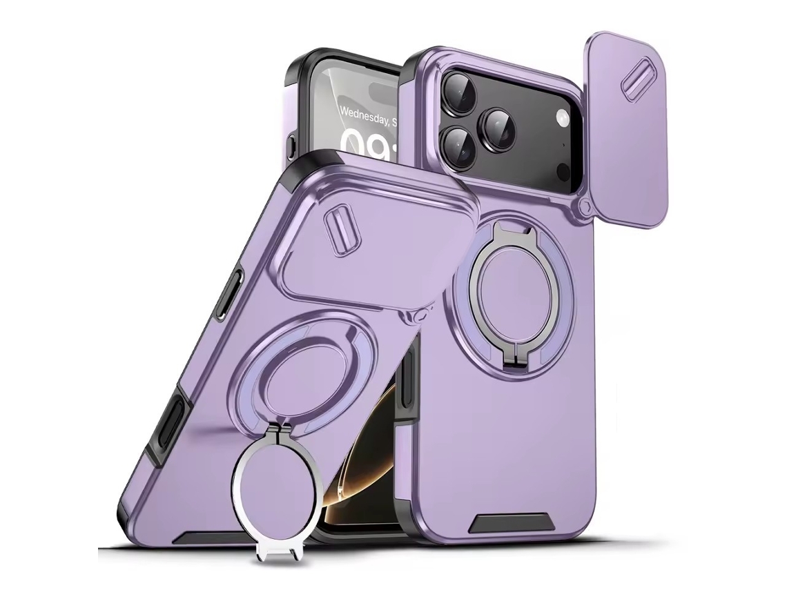 Capa Iphone 18 Pro Max Tampa Deslizante Câmara E Anel - Roxo - Eifson