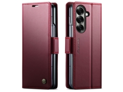 Capa Para Samsung Galaxy Z Fold 7 De Couro Rfid Antirroubo Com Textura De Lichia E Fivela Borboleta Vermelha