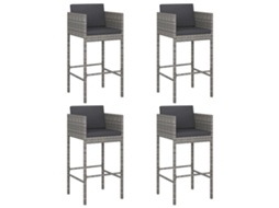 Maison Exclusive - Bancos De Bar Com Almofadões 4 Pcs Vime Pe Cinzento