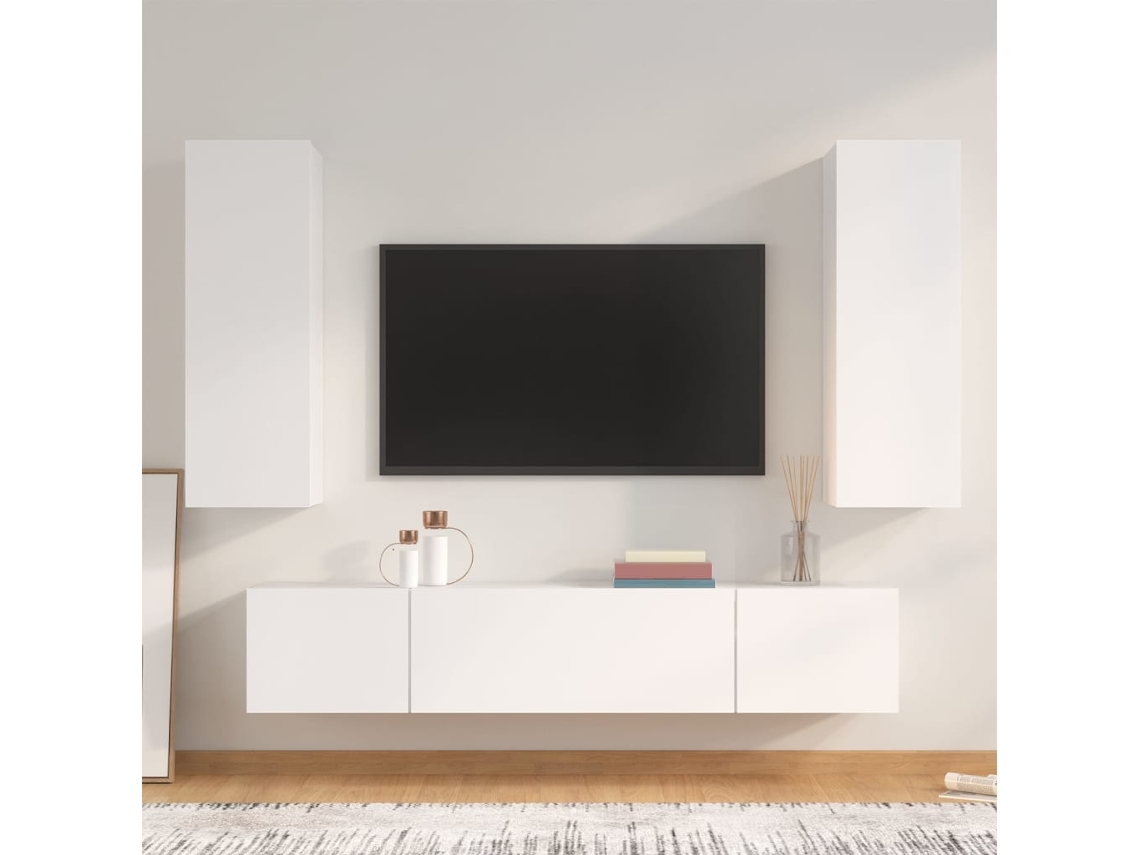 Vidaxl Conjunto Móveis de Tv 4 Pcs Madeira Processada Branco