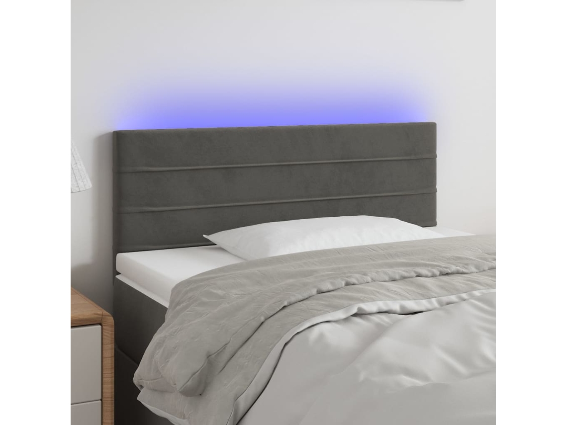 Vidaxl Cabeceira De Cama C/ Luzes Led Tecido 90x5x78/88cm Cinza-escuro