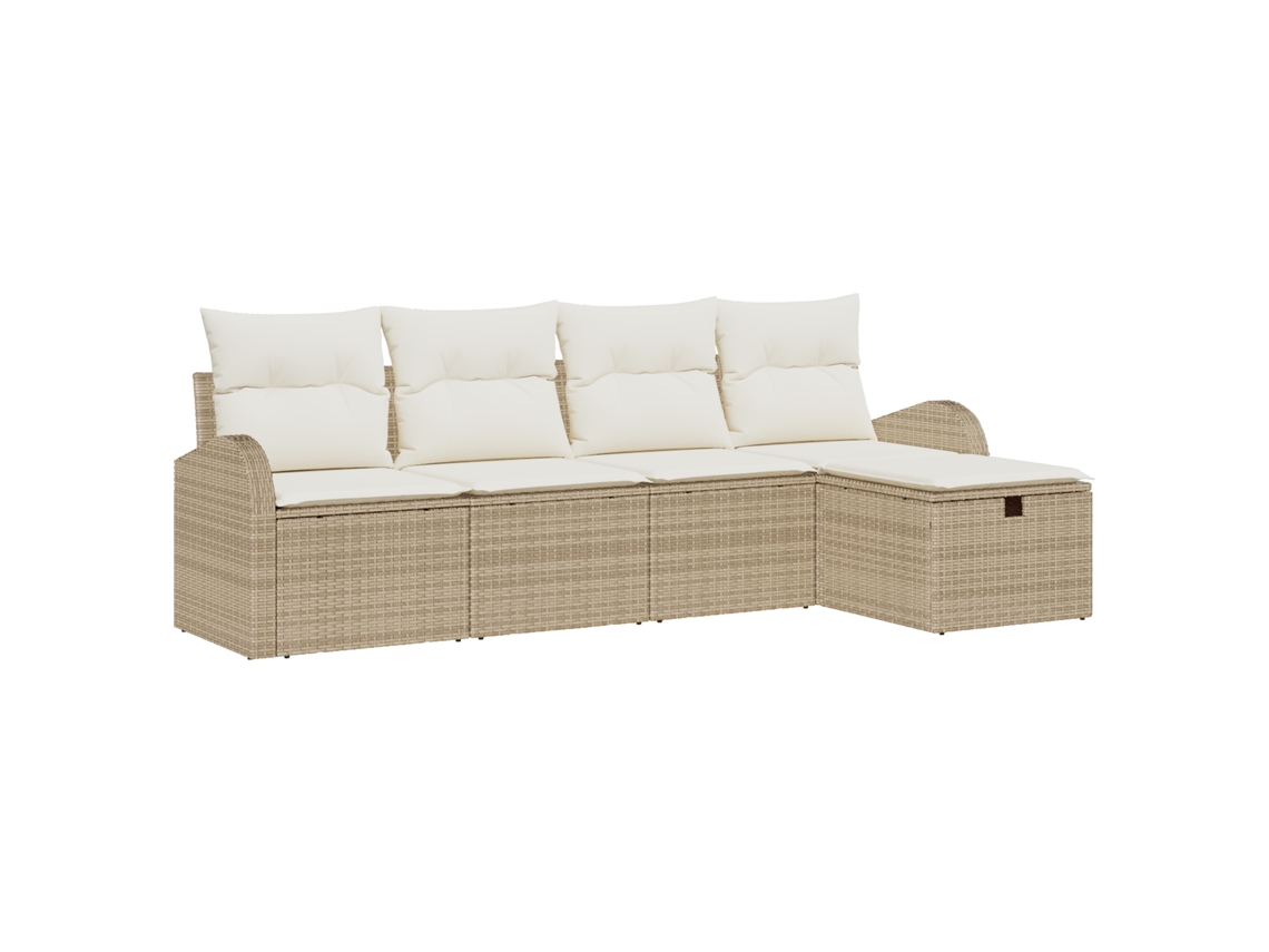 Conjunto 5 Sofá De Jardim Vidaxl Bege Vime Pe