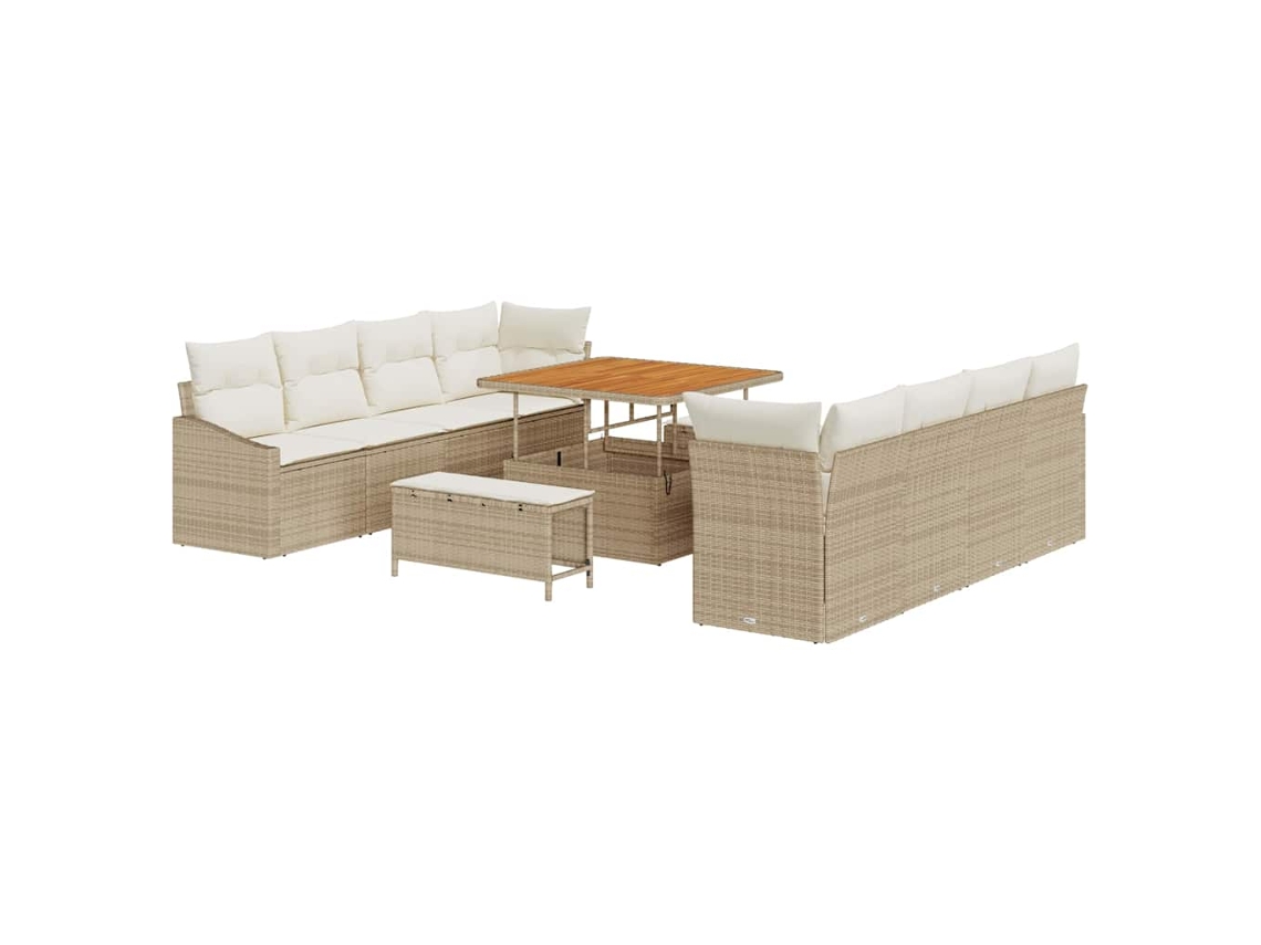 Conjunto 11 Conjunto De Sofá De Jardim Vidaxl Bege Vime Pe (233.5 X 62 X 85 Cm)
