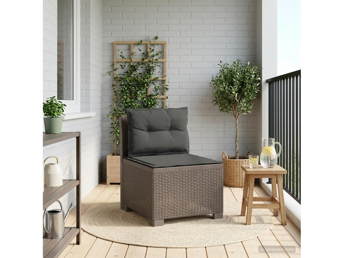 Vidaxl Sofá De Jardim 1 Lugar Com Almofadas Look Rattan Pp