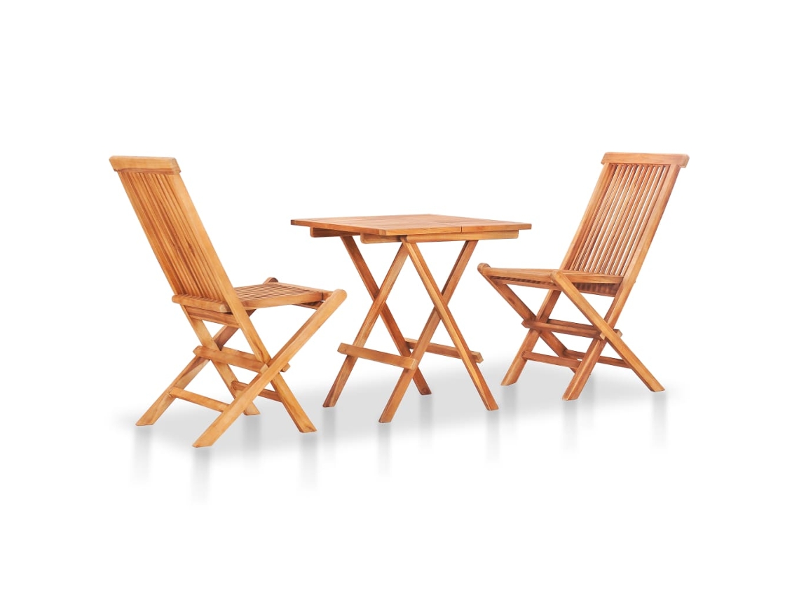 Conjunto Bistrô com Almofadões Xadrez Cinzento 3 Peças Teca Maciça MAISON EXCLUSIVE (80x80x75 cm)