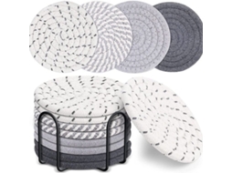 Conjunto 8 Bases De Copos Com Suporte - Absorventes Algodão - 11 Cm Cinzento