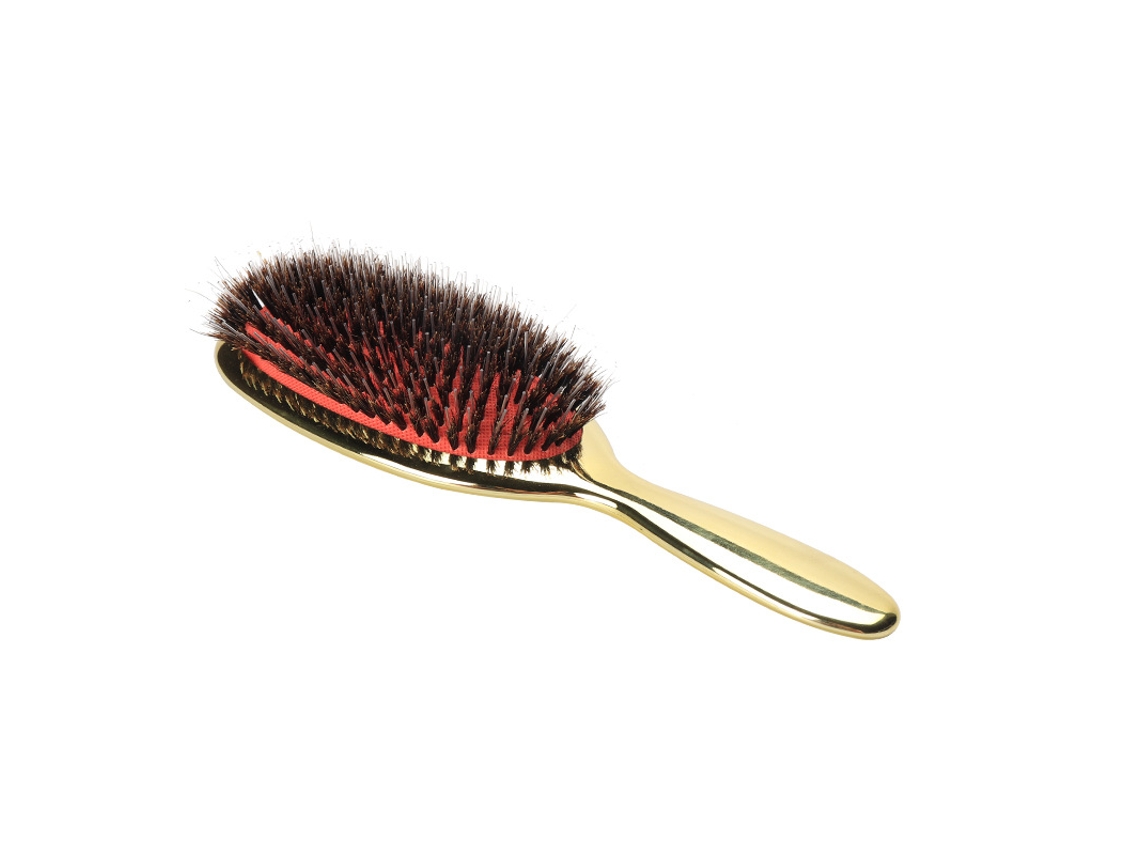 Escova Almofadada Com Cerdas De Javali – Pente – Escova De Cabelo – 23 X 8 Cm – Ps – Dourado