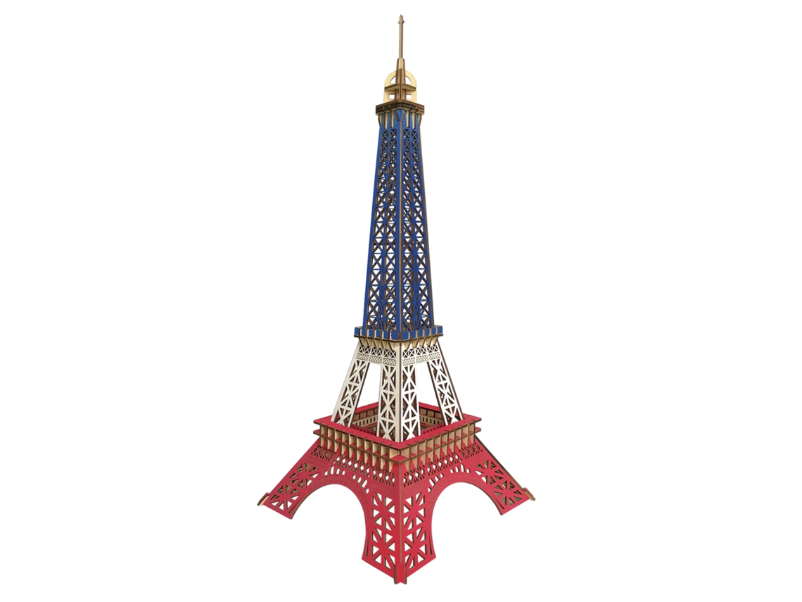 Maquete 3d Em Madeira. Torre Eiffel, Paris. 94 Peças. Cores Da Bandeira Francesa. 25x25x58 Cm.