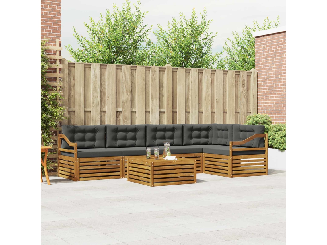 Vidaxl Conjunto De Sofás Para Exterior 6 Pcs Natural E Antracite