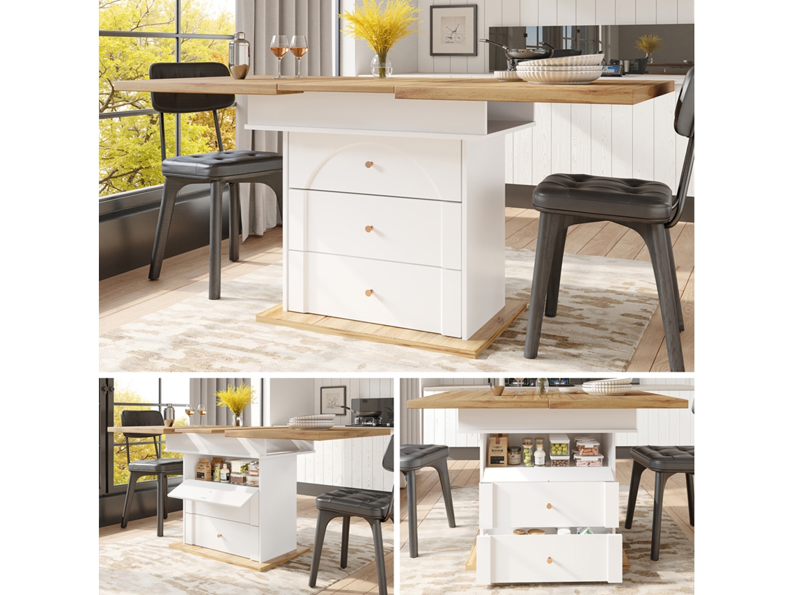Mesa De Jantar Extensível (110-140×80 Cm), Mesa De Jantar Dobrável, Adequada Para 4 A 6 Pessoas, Com Design Extensível.