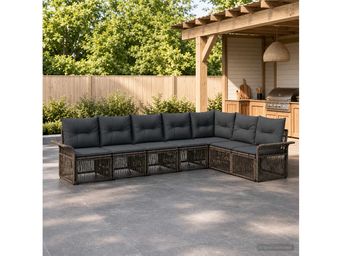 Vidaxl Conjunto De Sofá De Jardim 7 Pcs Cinzento Vime Pe