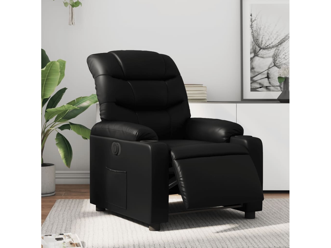 Vidaxl Poltrona Reclinável Elétrica Couro Artificial Preto