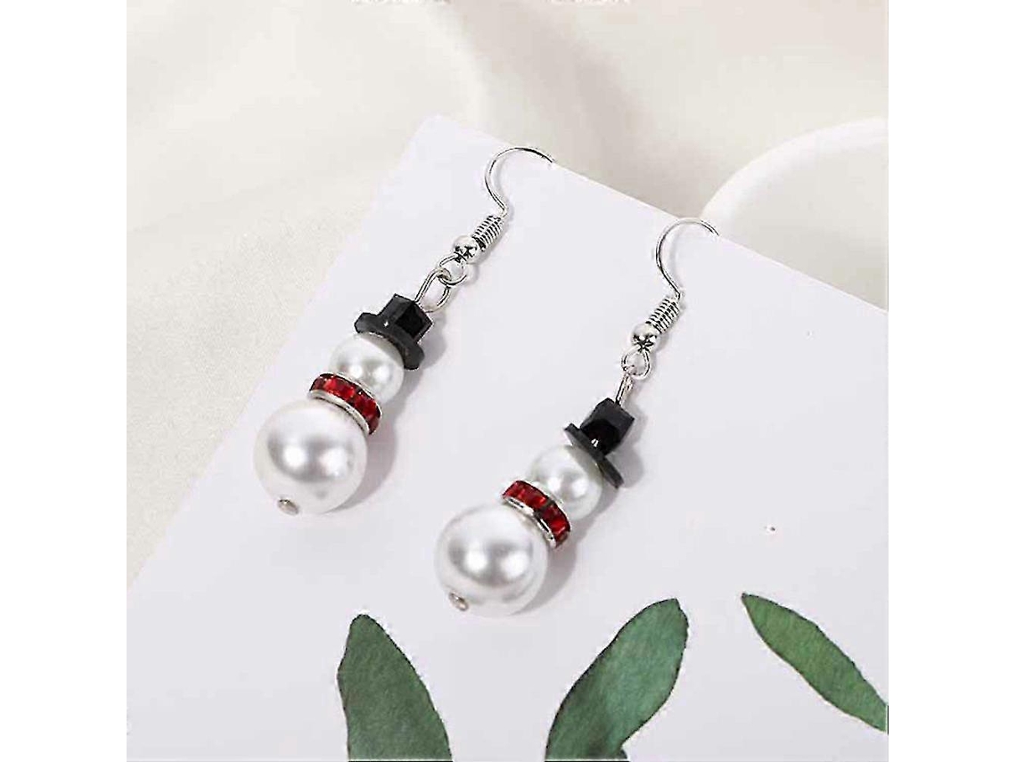 Brincos De Boneco De Neve De Prata Com Pérolas E Diamantes, Acessório De Natal, Presente