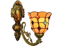 Aplique De Parede Estilo Tiffany, Aplique De Parede Com Vitral Amarelo, Luminária De Cabeça Simples Com Espelho 15cm