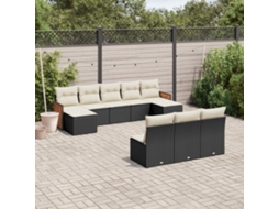 Vidaxl 10 Pcs Conjunto Sofás De Jardim C/ Almofadões Vime Pe Preto