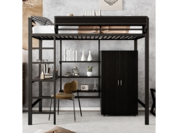 Cama De Ferro Infantil 90x200cm Preto Com Estante Armário 5 Degraus