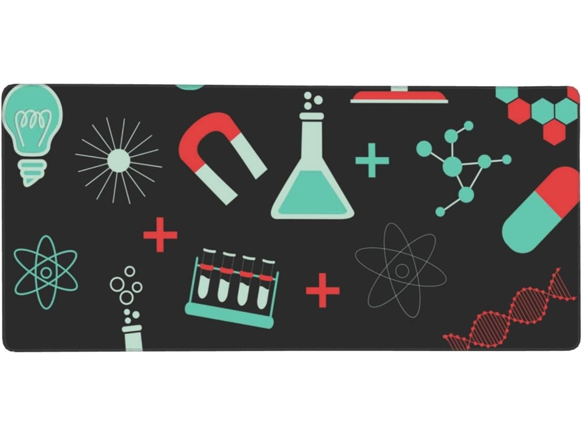 Mousepad para Computador de Grande Formato com Tema Química e Ciência Verde, Base Borracha Antiderrapante, 40