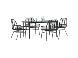 Vidaxl Conjunto De Jantar Jardim 5 Peças Vidro Vime Pe Preto