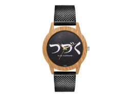 Reloj De Pulsera Unisex Con Correa De Malla Dial Redondo Analógico Cuarzo Negro