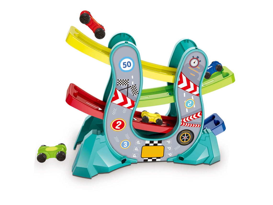 Mali brinquedo Educativo Multifuncional de Pista de Carro de Corrida para Crianças com Rampas e Garagem Verde