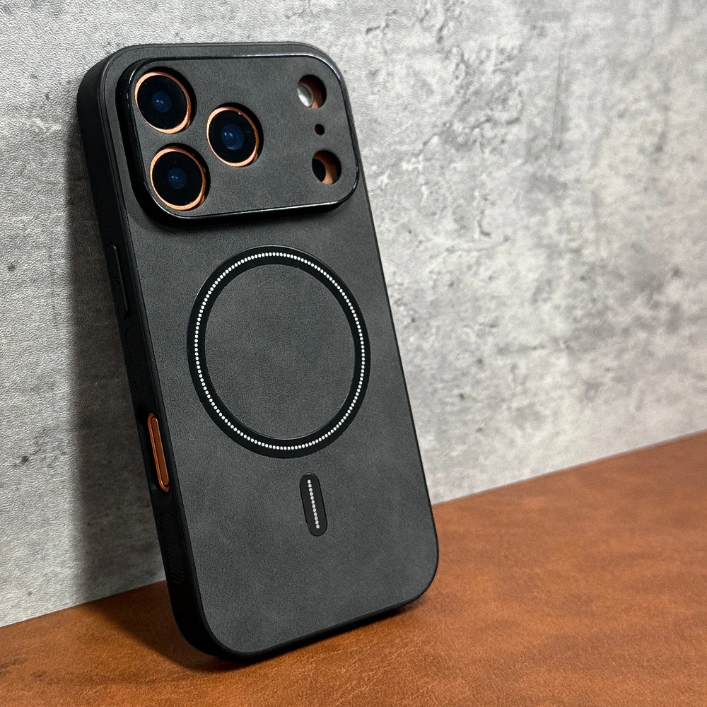 Capa Para Celular Em Couro Sintético Estilo Executivo (iphone 17 Pro Max, Preta), Compatível Com Carregamento Sem Fio Magnético Magsafe.