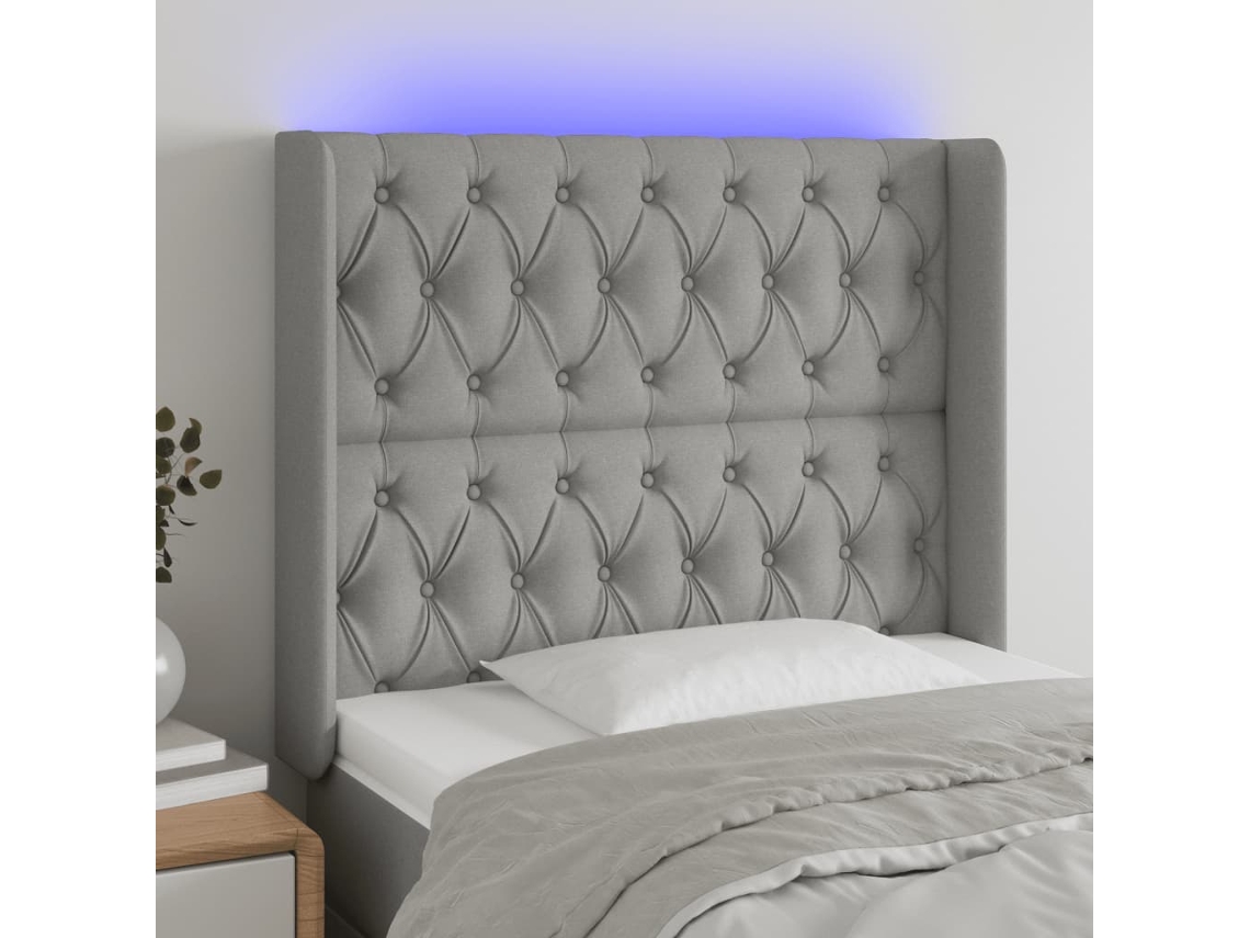 Cabeceira cama c/ luzes LED tecido 93x16x118/128 cm cinza-claro