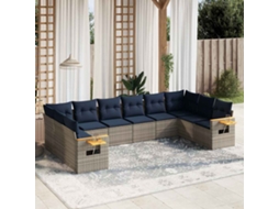 Vidaxl 10 Pcs Conjunto Sofás P/ Jardim C/ Almofadões Vime Pe Cinzento