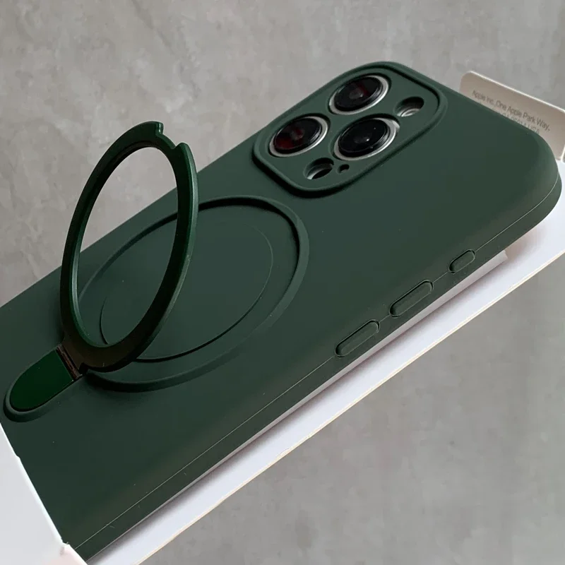 Capa Protetora De Silicone Líquido (verde Escuro Para Iphone 12 Pro) Com Suporte.