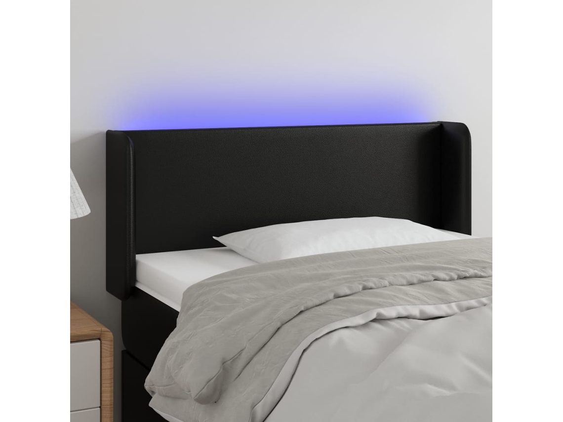 Vidaxl Cabeceira De Cama C/ Led Couro Artificial 103x16x78/88 Cm Preto