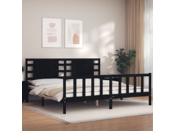 Vidaxl Estrutura De Cama Com Cabeceira 200x200 Cm Madeira Maciça Preto