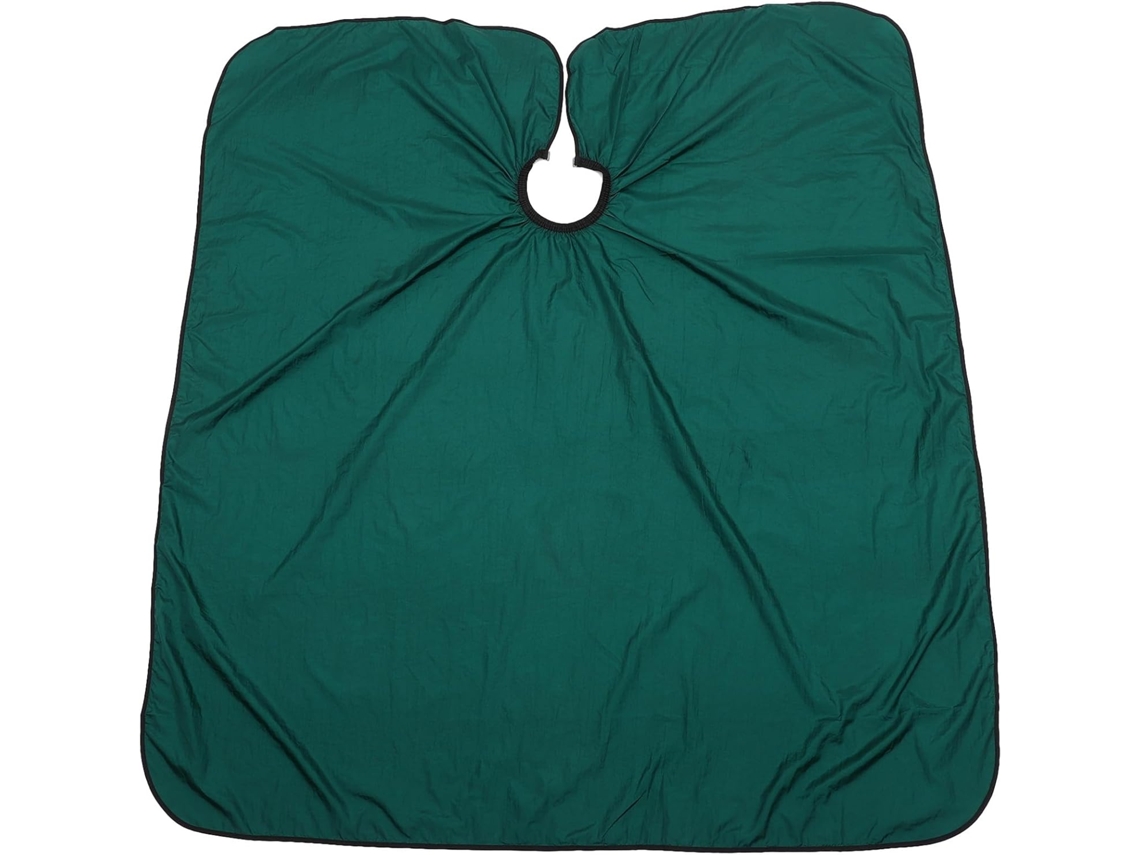 Capa impermeável profissional verde pongee para corte de cabelo, ideal para salões de beleza.
