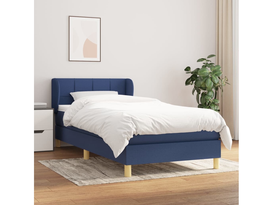 Vidaxl Cama Com Molas/colchão 90x190 Cm Tecido Azul