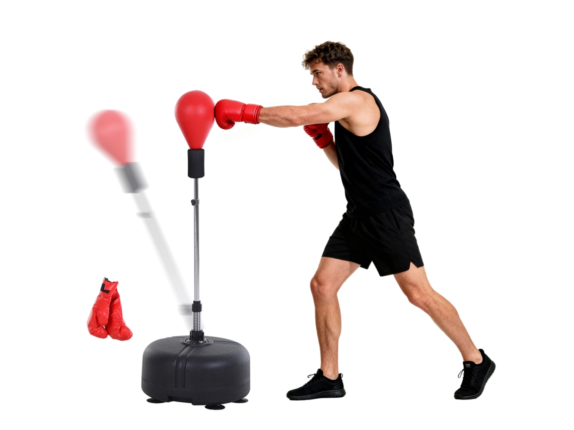 Bola De Boxe Alt. Ajust., Luvas Incl., Aço, Pe, Ø48x136-154 Cm, Preto/vermelho