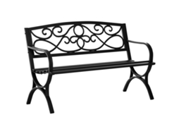 Banco De Jardim 2 Lugares,banqueta Externa Para Terraço,assento De Ripas Com Encosto Inclinado,apoios De Braço,em Aço Fundido Preto 128x58.5x85cm