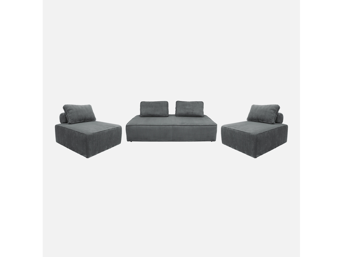Sofá Modular Em Veludo Canelado, 4 Lugares, Cinza Escuro