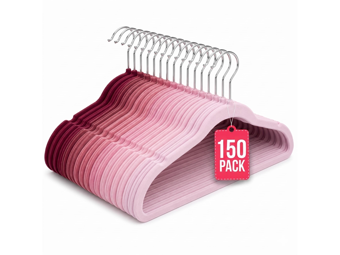 Cabides de Veludo Antiderrapantes Pack 150 Tons Rosa com gancho 360° COM-FORT HOUSE