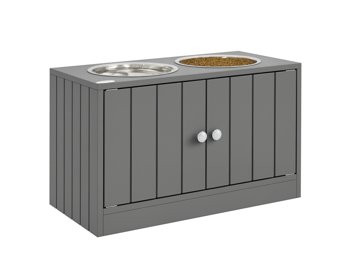 Tigelas Elevadas Porta tigelas Duplas para Cães 2l Aço Inoxidável 60 X 30 X 35,5 Cm Cinza Ge