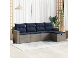 Vidaxl 5 Pcs Conjunto Sofás De Jardim C/ Almofadões Vime Pe Cinzento