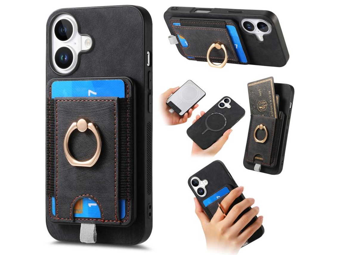 Capa Para Iphone 17 Em Couro Com Compartimento Magnético Dividido Para Cartão.